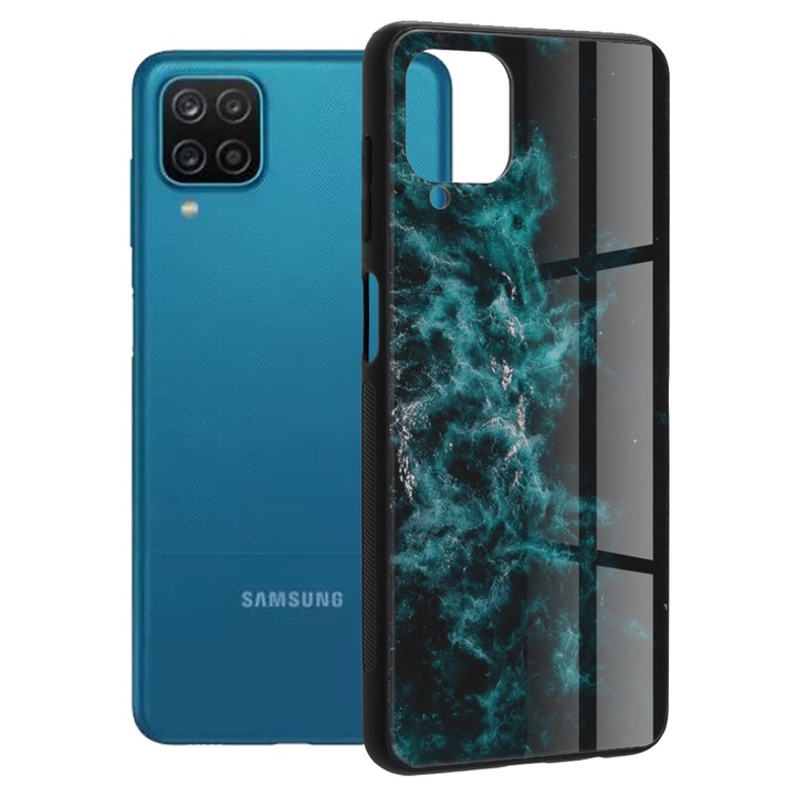 Husa Pentru Samsung Galaxy A12, Glass Durable, Spate din Sticla Securizata, Blue Nebula