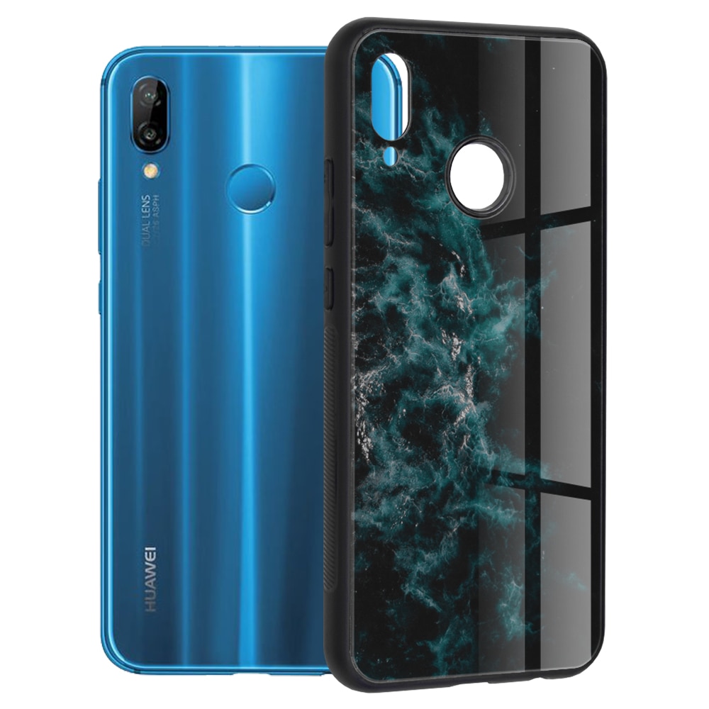 Husa Compatibila cu Huawei Lite, Glass Durable, Spate Sticla Securizata, Blue Nebula eMAG.ro