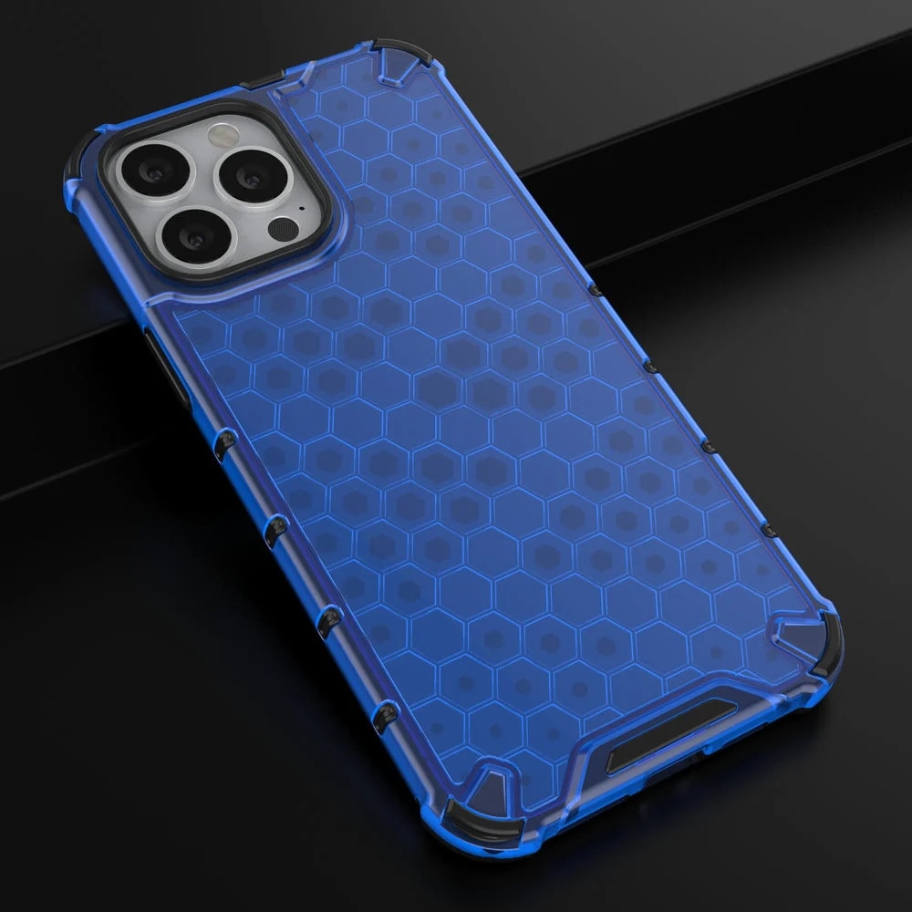 Husa de protectie Hurtel Honeycomb pentru iPhone 13 Pro Max, TPU/Policarbonat, Albastru