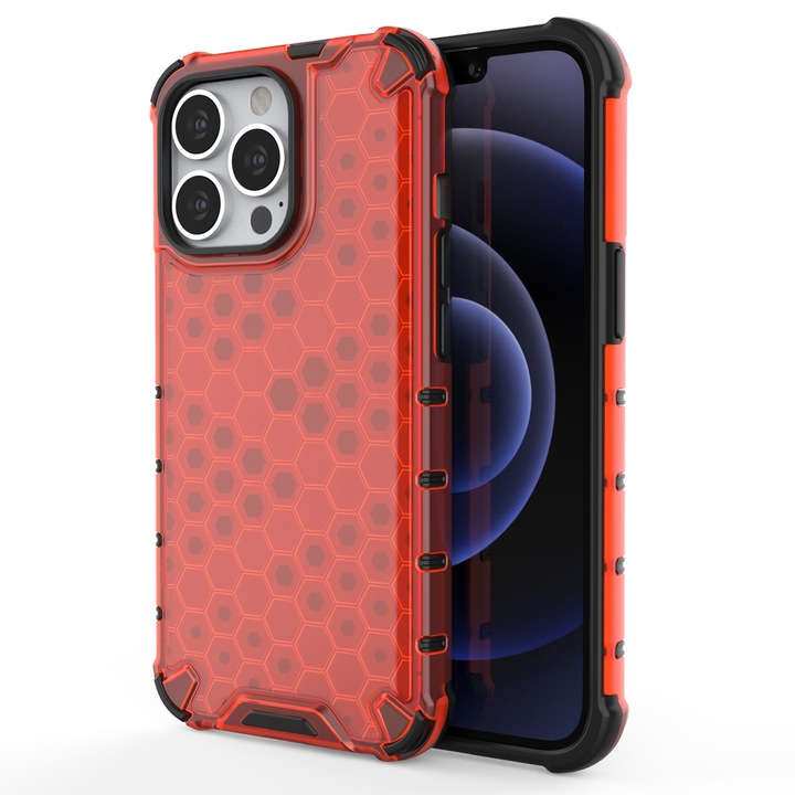 Husa de protectie Hurtel Honeycomb pentru iPhone 13 Pro, TPU/Policarbonat, Rosu