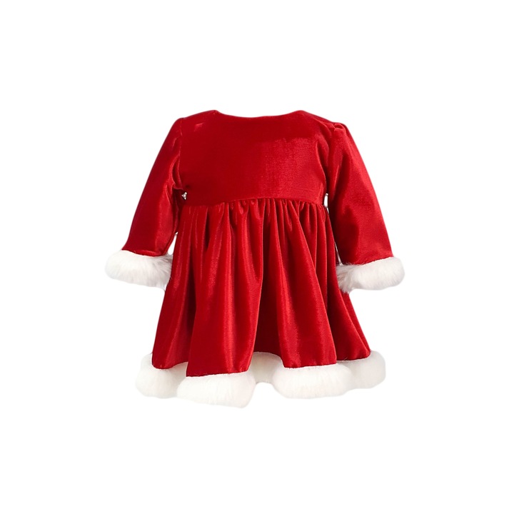 Rochie botez catifea rosie si blanita 0-3 luni