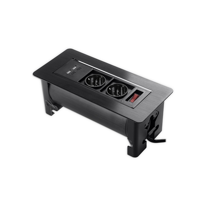 Priza dubla, Spacetronik, SPS-O24B_C2, Incorporabila, Port USB Dublu, Negru