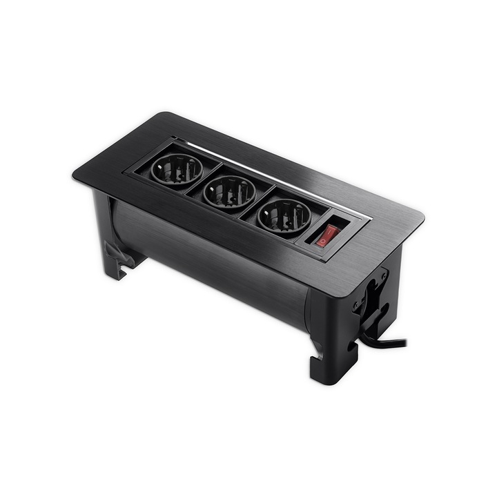 Priza tripla, Spacetronik, SPS-O33B_v2, Incorporabila, Negru