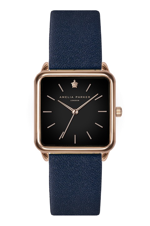 Amelia Parker, Часовник с кожена каишка, Rose Gold, Тъмносин