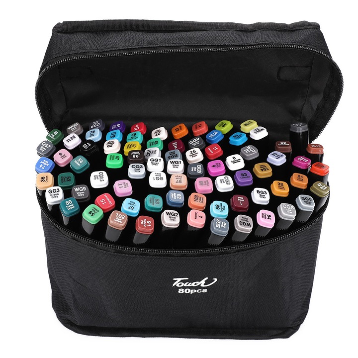 Set 80 markere duble, Plastic, Baza de ulei, 15 cm, Multicolor