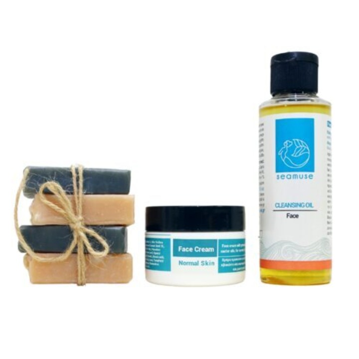 Set Cadou pentru Curatarea Fetei, Seamuse, 4 Sapunuri 140 g, o Crema de Fata 50 ml si Ulei de Curatare a Fetei 200 ml