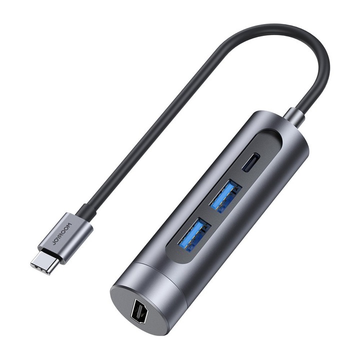 Hub multifunctional 4 in 1 Joyroom S-H113, USB-C la USB-C PD 100W, HDMI 4K 30Hz, 2 x USB 3.0, Gri