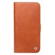 Husa slim pentru iPhone 14 Pro, Qialino, din piele naturala, inchidere magnetica, stand, cu buzunar interior, protectie 360, culoare Maro tabac
