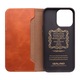 Husa slim pentru iPhone 14 Pro, Qialino, din piele naturala, inchidere magnetica, stand, cu buzunar interior, protectie 360, culoare Maro tabac