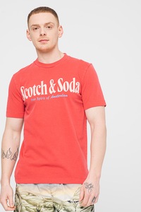 Scotch & Soda, Normál fazonú pamutpóló logómintával, Koptatott piros, S