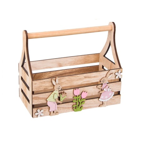 Cos decorativ de Paste, iepurasi, lemn, 22x11x19 cm, M Deco