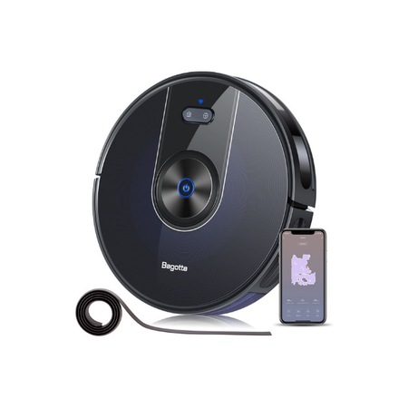 Robot de aspirare, cu spalare Bagotte BG800, functie de mop, mop inclus, control de la distanta prin aplicatie, tehnologie auto boost – Negru