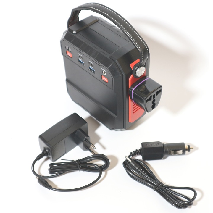 Generator portabil, Power bank PYRAMID®, 22500 mAh, 80W, AC 230, generator solar, camping, 2 x usb, Type C, lanterna led, S87