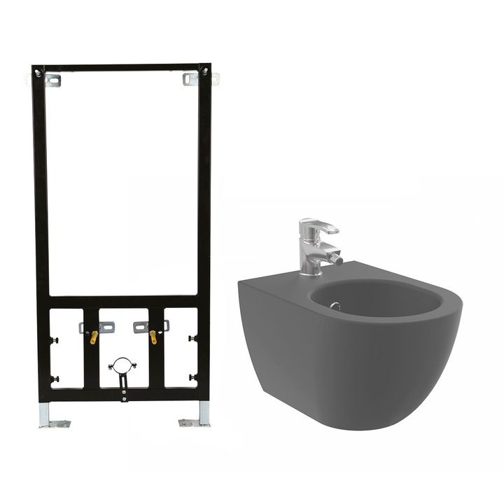 Set Bideu suspendat Creavit FE510 Antracit Mat cu cadru incastrat