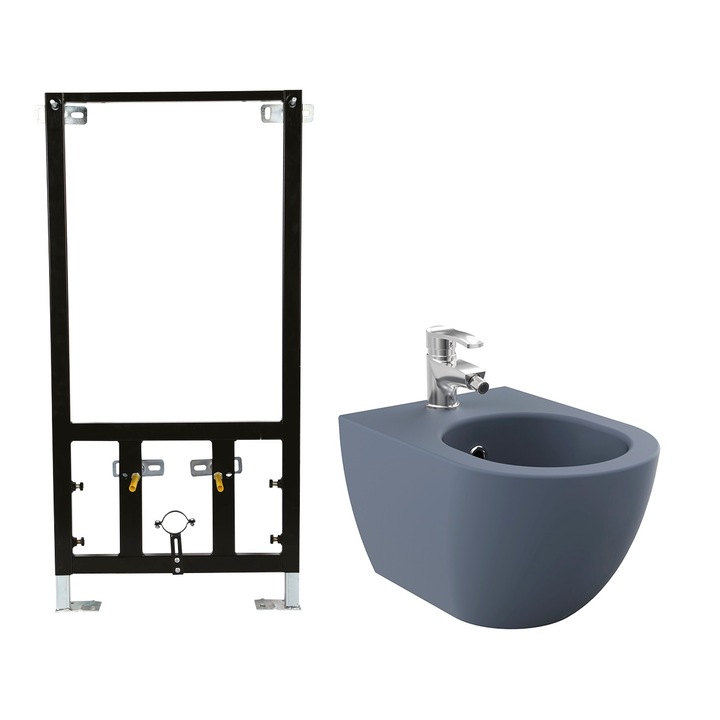 Set Bideu suspendat Creavit FE510 Basalt Mat cu cadru incastrat