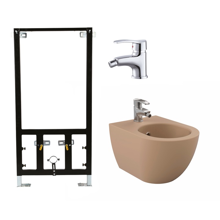 Set Bideu suspendat Creavit Free FE510-00CM00E Cappucino Mat cu cadru incastrat