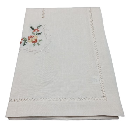 Fata de masa, 10 persoane, cusuta manual, crem cu galben si portocaliu, 170x220 cm