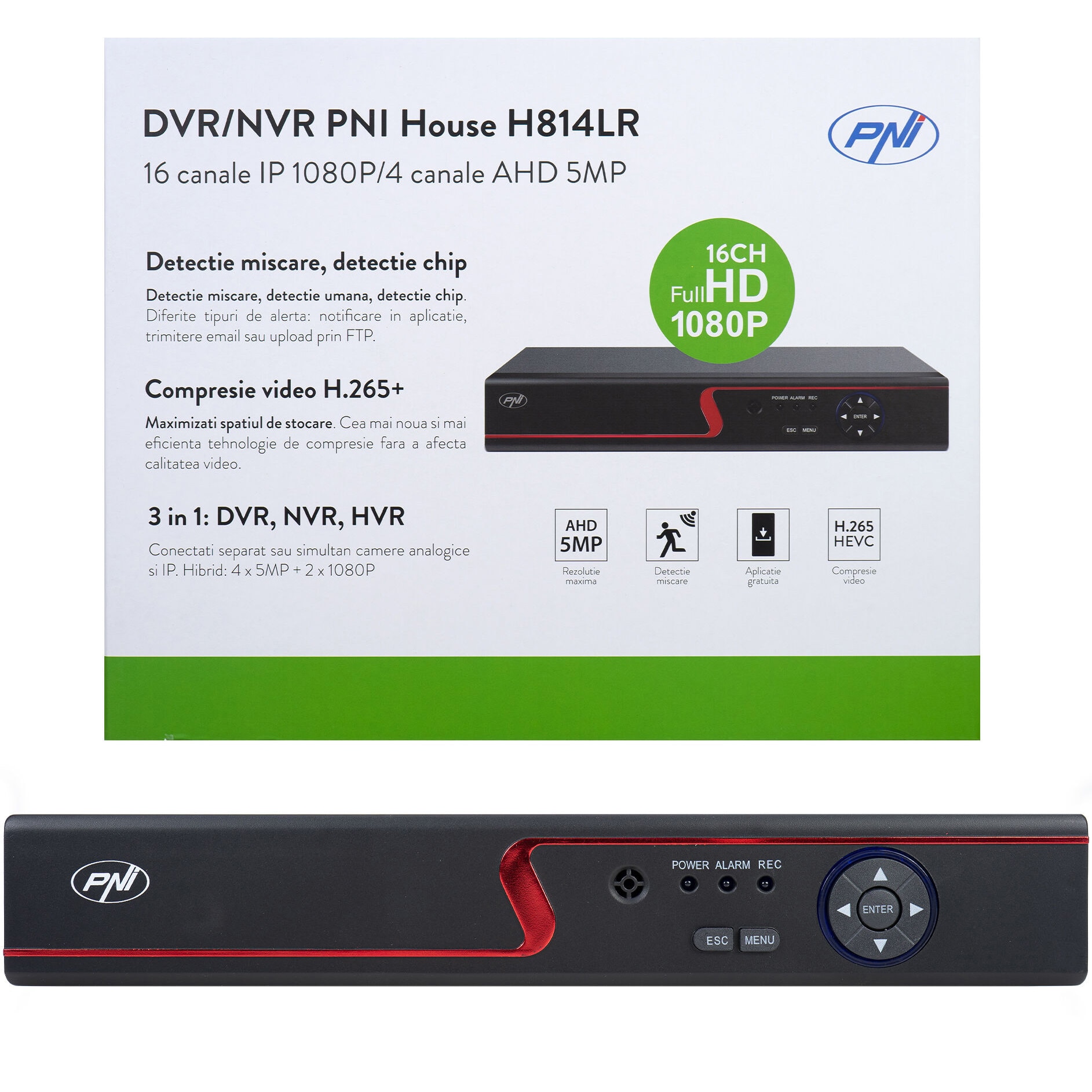 Careful reading promise Suffix Kit supraveghere video AHD PNI House PTZ1300 Full HD - NVR si 4 camere  exterior 2MP full HD 1080P - eMAG.ro