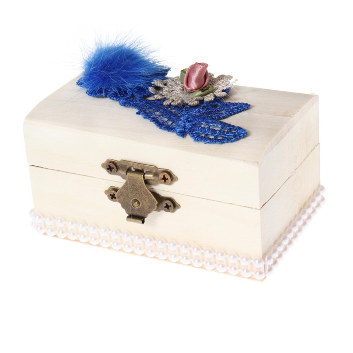 Кутия за първи кичур, ръчна изработка, синя, 10x5x5 см, Recostore, REC1798