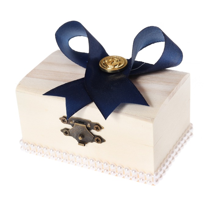 Cutiuta cufar pentru prima suvita, handmade, bleumarin, 10x5x5 cm, Recostore, REC1807