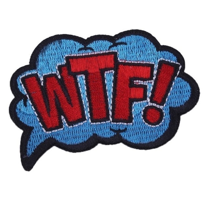 Petic textil brodat Go Away W.T.F.! 7.4x5.5 cm