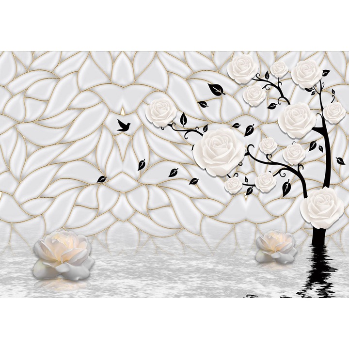 Fototapet Abstract, Trandafiri Albi, autoadeziv, multicolor, 200X300 cm