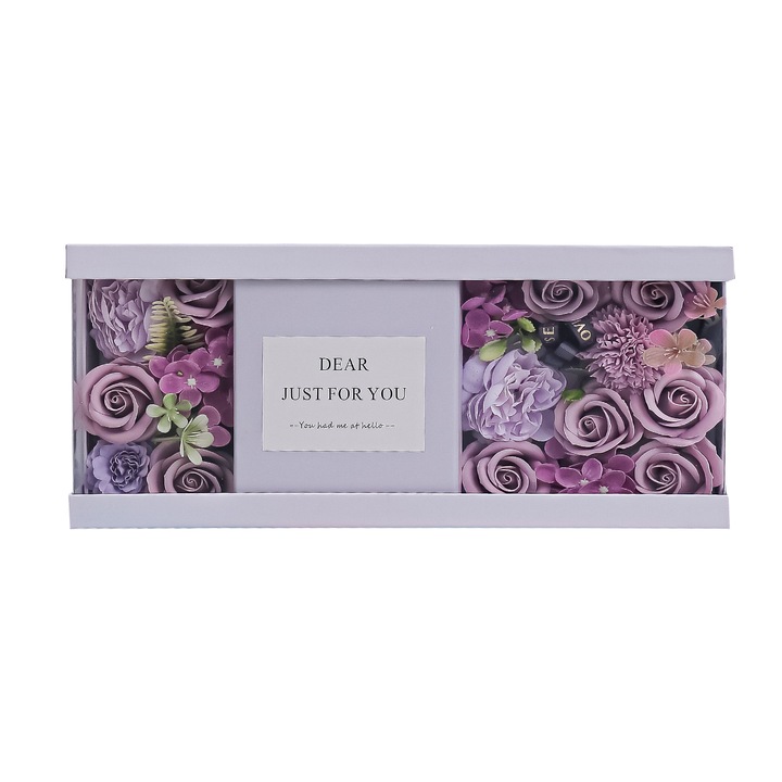 Aranjament floral elegant, flori de sapun, D4058, Mov, 18x11x36.5 cm