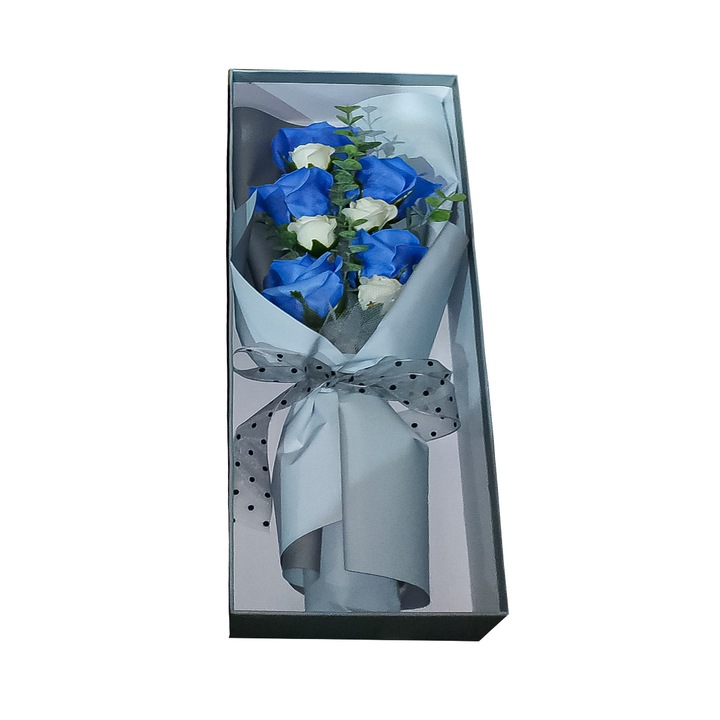 Aranjament floral elegant, flori de sapun, D4060, Blue, 44.5x14.5x7 cm