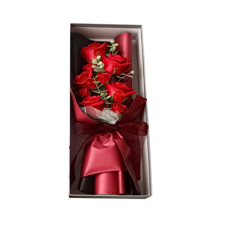 Aranjament floral elegant, flori de sapun, D4060, Rosu, 44.5x14.5x7 cm