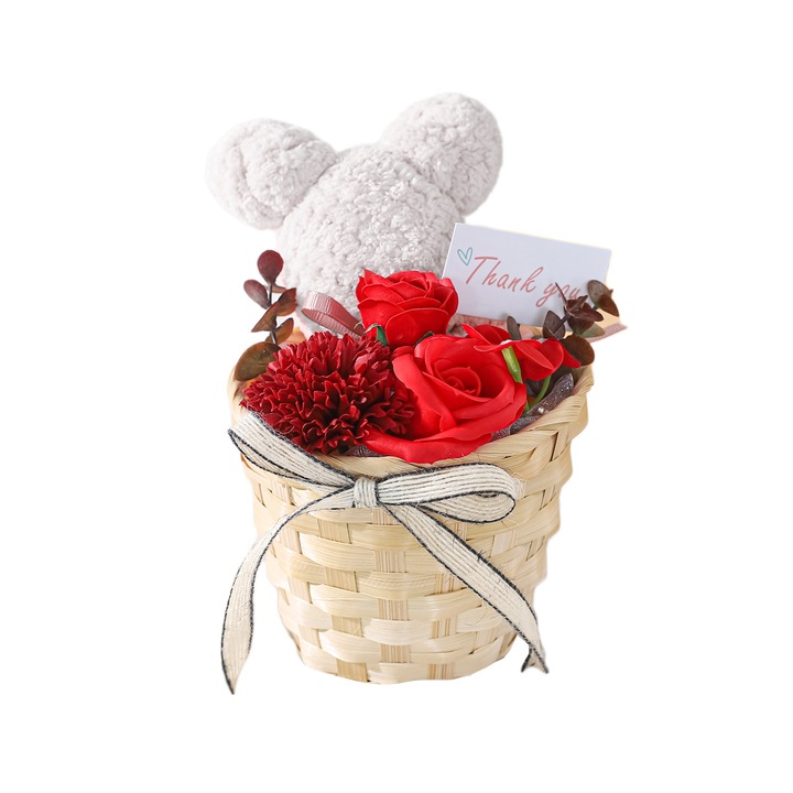 Aranjament floral, flori de sapun, D4064, Rosu, 17X11X11 cm