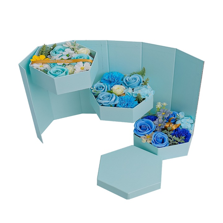 Aranjament floral elegant, flori de sapun, D4067, Blue, 17x14.5x30.5 cm