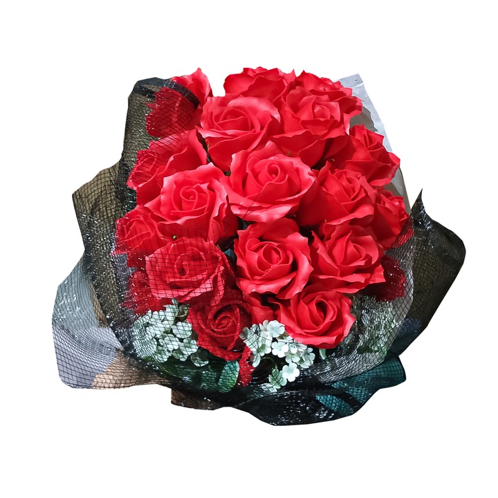 Aranjament floral elegant, flori de sapun, D4072, Rosu, 20x30x10 cm