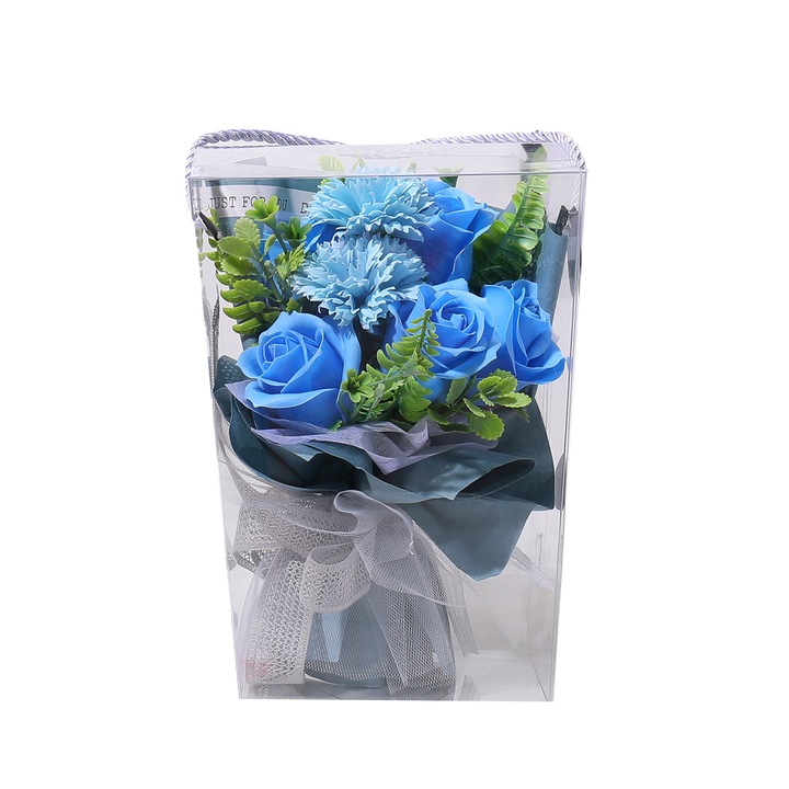 Aranjament floral elegant, flori de sapun, D4079, Blue, 16X13X24 cm