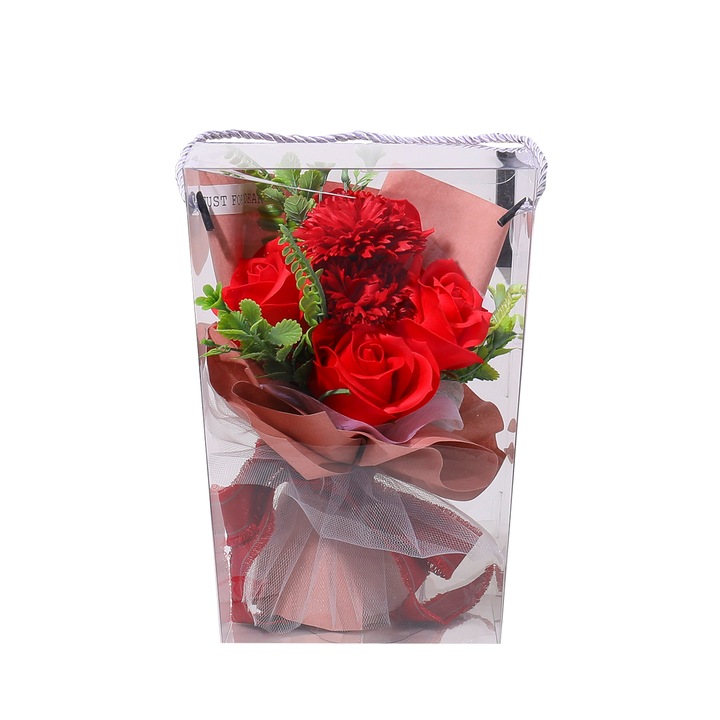 Aranjament floral elegant, flori de sapun, D4079, Rosu, 16X13X24 cm