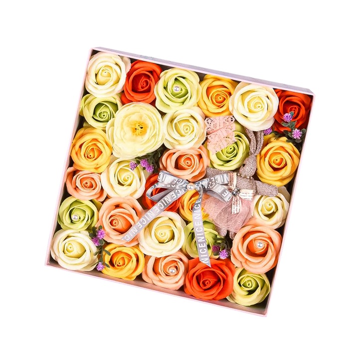 Aranjament floral elegant, flori de sapun, D4086, Crem, 23x23x11 cm