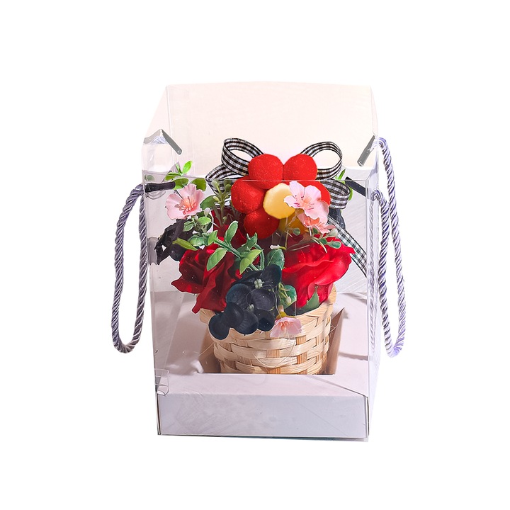 Aranjament floral elegant, flori de sapun, D4093, Rosu, 16x12x12 cm