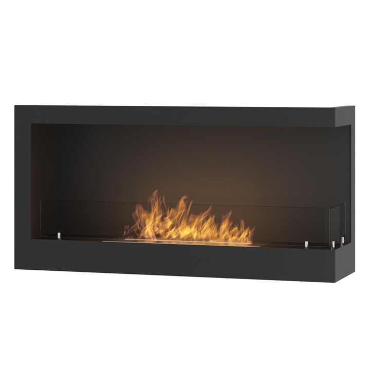 Semineu InFire Corner 900, Bioetanol, 90x45x24 cm, De colt, Sticla de protectie, Negru