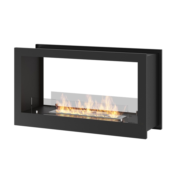 Semineu InFire 2Side 900, Tunel, Bioetanol, 90x25x50 cm, central, Sticla de protectie, Otel, Negru