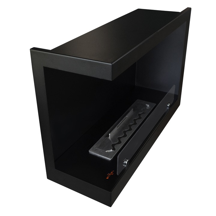 Semineu InFire Inside L800, Tunel, Bioetanol, 84x29x54cm, central, Sticla de protectie, Otel, Negru