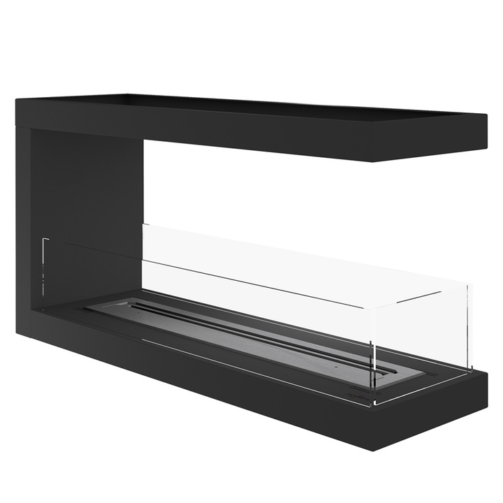 Semineu InFire Inside U1000, cu Bioetanol, 100x30x50cm, de colt, Sticla de protectie, Otel, Negru