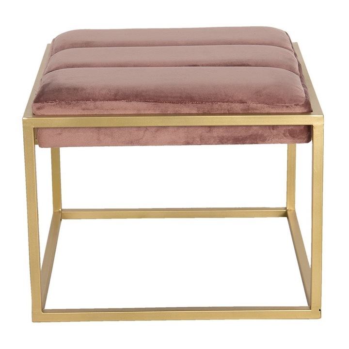 Arany vasvázas zsámoly rózsaszín bársony ülőfelülettel 46 cm x 45 cm x 37 h