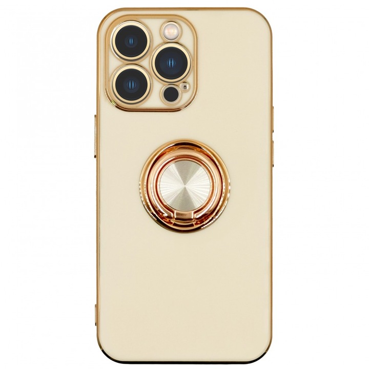 SILKASE tok iPhone 13 Pro-hoz, Kamera védelem, fehér/arany szilikon