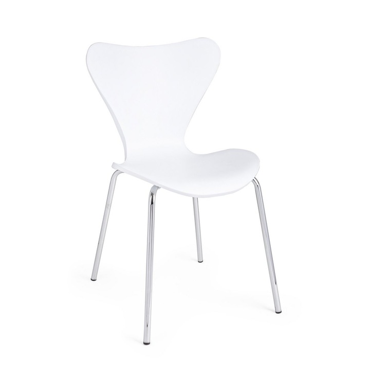 Стол с облегалка от бял сребрист поликарбонат Tessa 50 cm x 50 cm x 82 h x 46 h