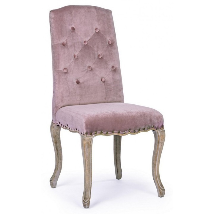 Scaun cu spatar din lemn si tapiterie catifea roz Diva 51 cm x 53 cm x 99 h x 48 h