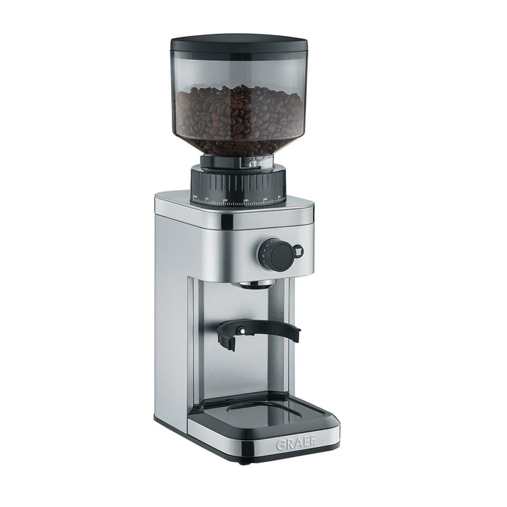 Електрическа кафемелачка Graef, CM500, 140 градуса на мелене, автоматично мелене, до 12 чаши, регулиране на количеството кафе, аксесоари, неръждаема стомана