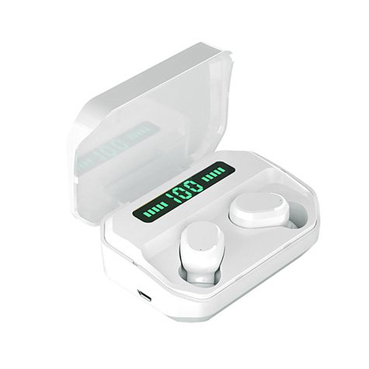 SIKS vezeték nélküli bluetooth fülhallgató, beépített mikrofon, BT 5.2, kijelző, fehér