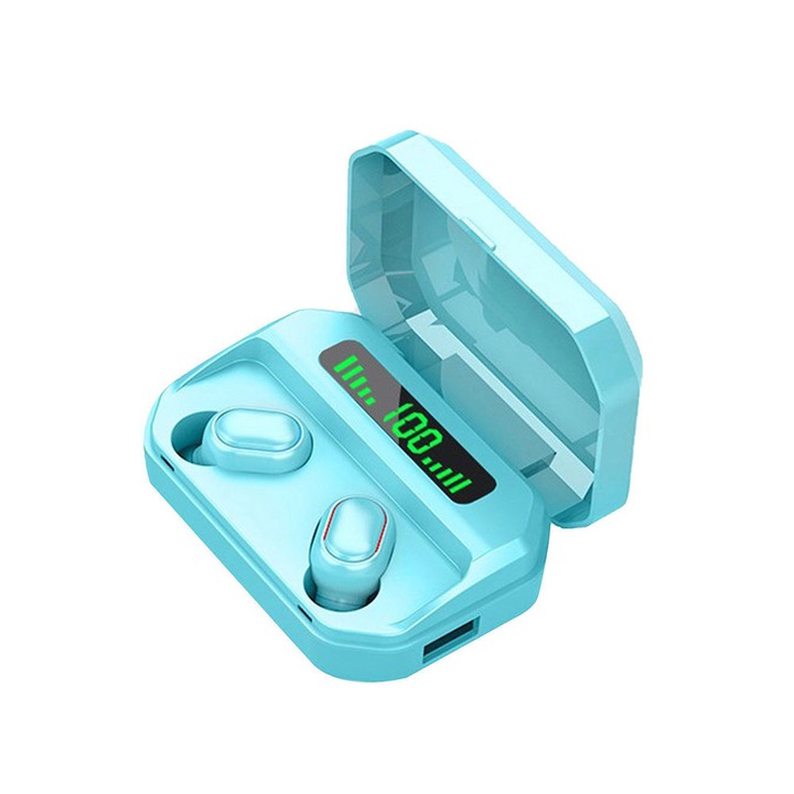 Casti in-ear SIKS®, true wireless, bluetooth, microfon incorporat, BT 5.2, afisaj, albastru