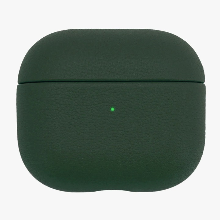 SILKASE bőrtok Apple Airpods Gen.3-hoz, mikroszálas belső, LED jelző kivágás, hadsereg zöld