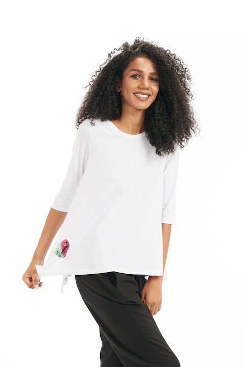 Aszimmetrikus bluz, RVL Fashion, ujjal, Fehér