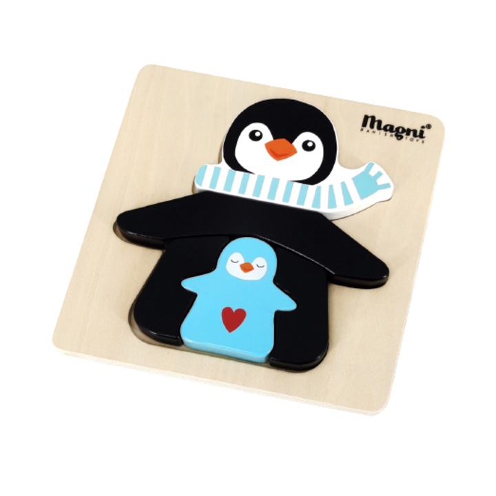 3D beépített puzzle, FSC fából, pingvinek, 5 db, fekete/kék Magni Danish Toys